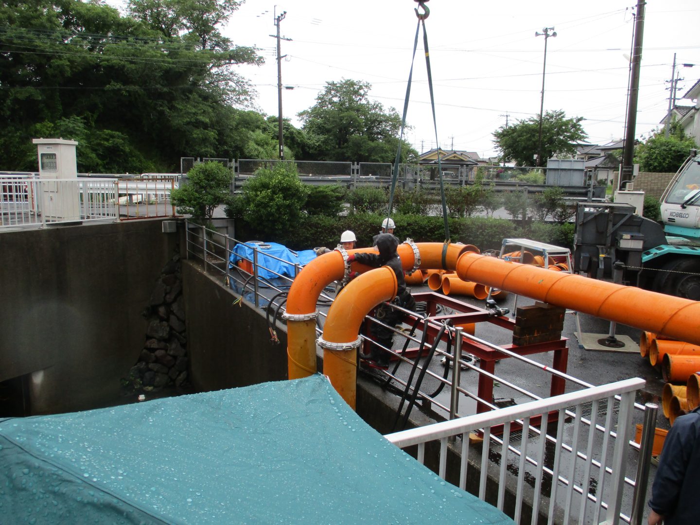 【豪雨対策】常設ポンプ故障に伴う仮設排水ポンプ設備（レンタル）　　☝さらに詳細は写真をクリック☝