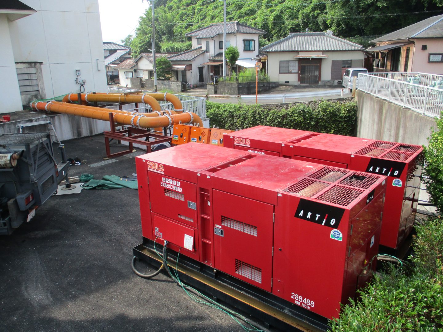 【豪雨対策】常設ポンプ故障に伴う仮設排水ポンプ設備（レンタル）　　☝さらに詳細は写真をクリック☝