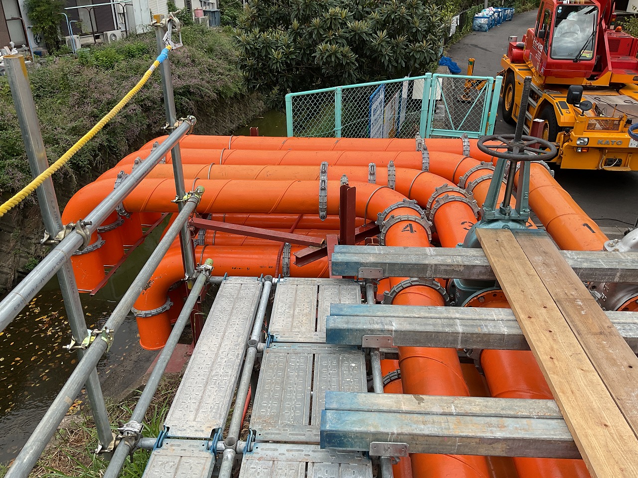 【豪雨対策】常設ポンプ施設更新に伴う仮設排水ポンプ設備（レンタル）　　☝さらに詳細は写真をクリック☝