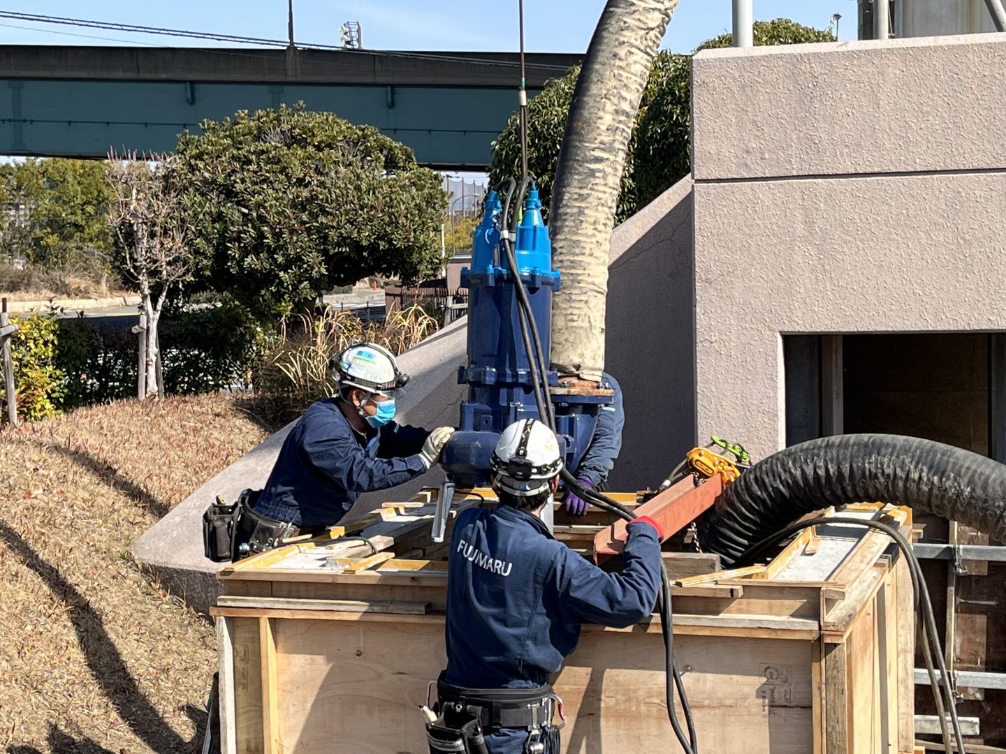 【下水道仮設ポンプ】常設ポンプ故障に伴う下水の緊急移送ポンプ設備（レンタル）　　☝さらに詳細は写真をクリック☝
