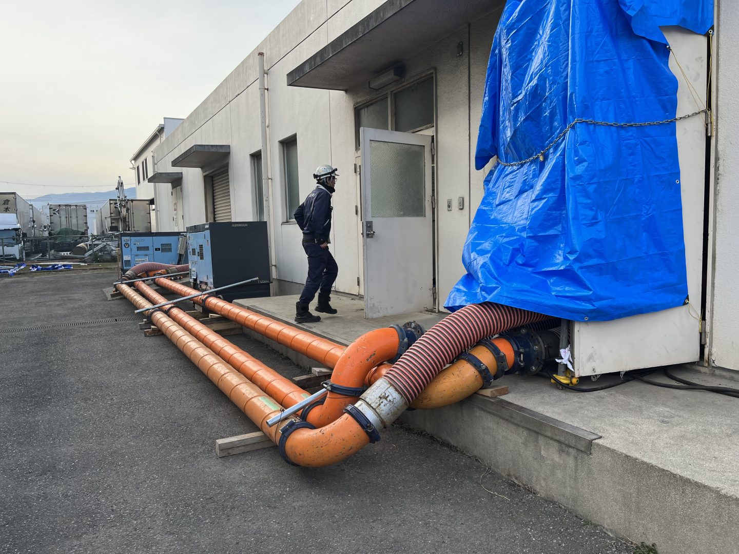 【下水道仮設ポンプ】常設ポンプ故障に伴う下水の緊急移送ポンプ設備（レンタル）　　☝さらに詳細は写真をクリック☝