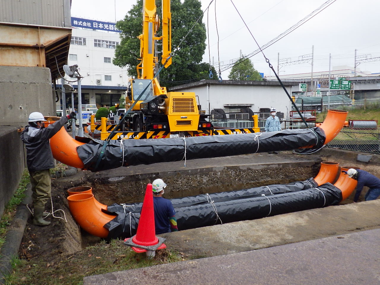 【豪雨対策】常設ポンプ修繕に伴う仮設排水ポンプ設備（レンタル）　　☝さらに詳細は写真をクリック☝
