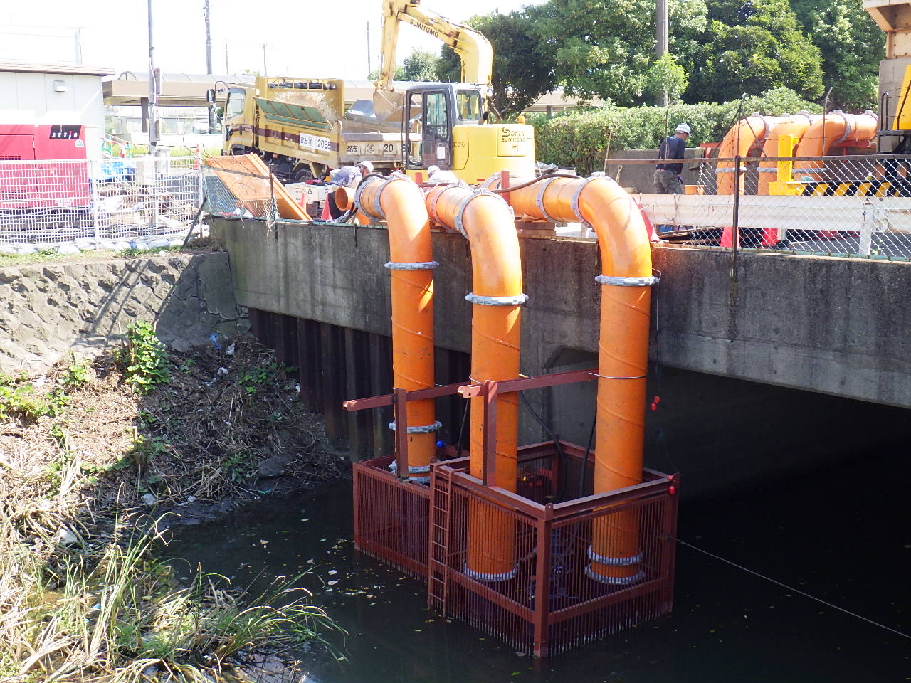 【豪雨対策】常設ポンプ修繕に伴う仮設排水ポンプ設備（レンタル）　　☝さらに詳細は写真をクリック☝